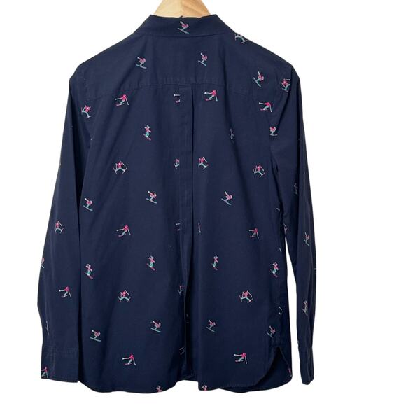 Talbots Size Small Navy Blue Oxford Shirt with Embroidered Skiers - Picture 5 of 7